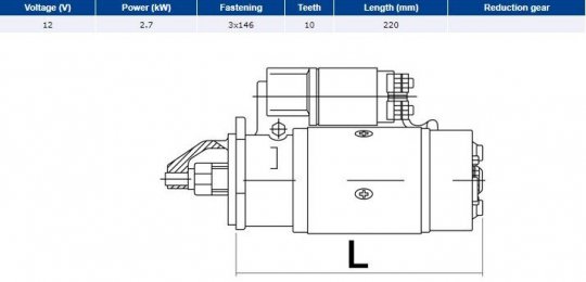 Starter motor - 2.7kw -12v - 10 tands