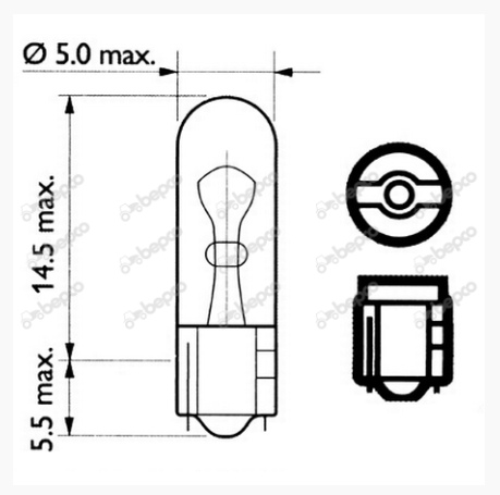 Pære til Ladelampe - 12V - 1.2W - W2x4.6d - PH12516